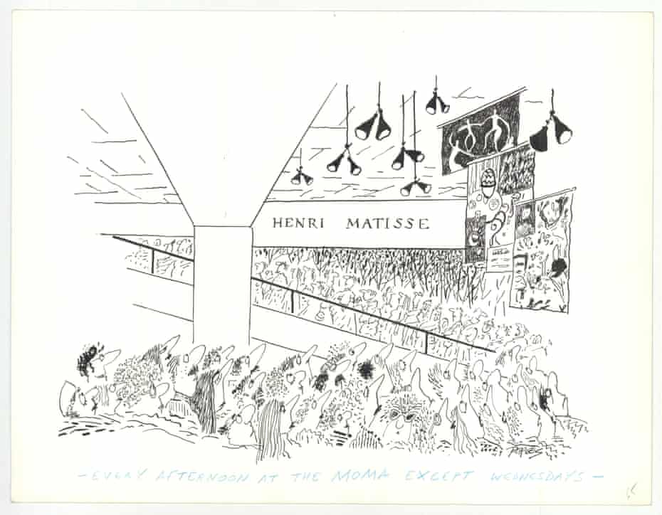 Paul Peter Porges- Every afternoon at MOMA except Wednesdays Proof, India ink and crayon on paper, New York
