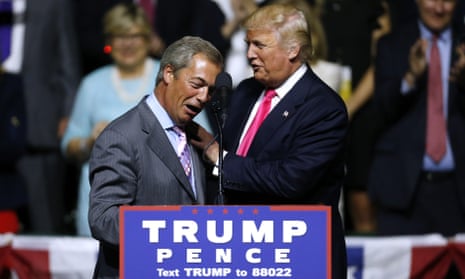 Donald Trump with Nigel Farage during a campaign rally in Jackson, Mississippi, in August 2016