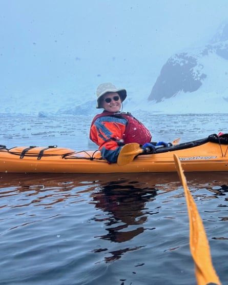Author Tilar Mazzeo in a kayak in Antarctica