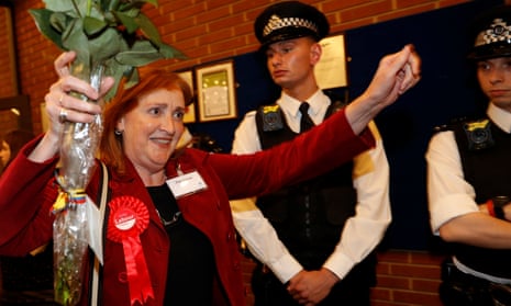 Labour’s Emma Dent Coad celebrates winning the Kensington seat.