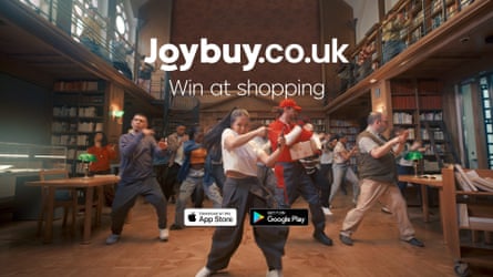 The caption ‘Joybuy.com, Win at shopping’ on screen over people dancing