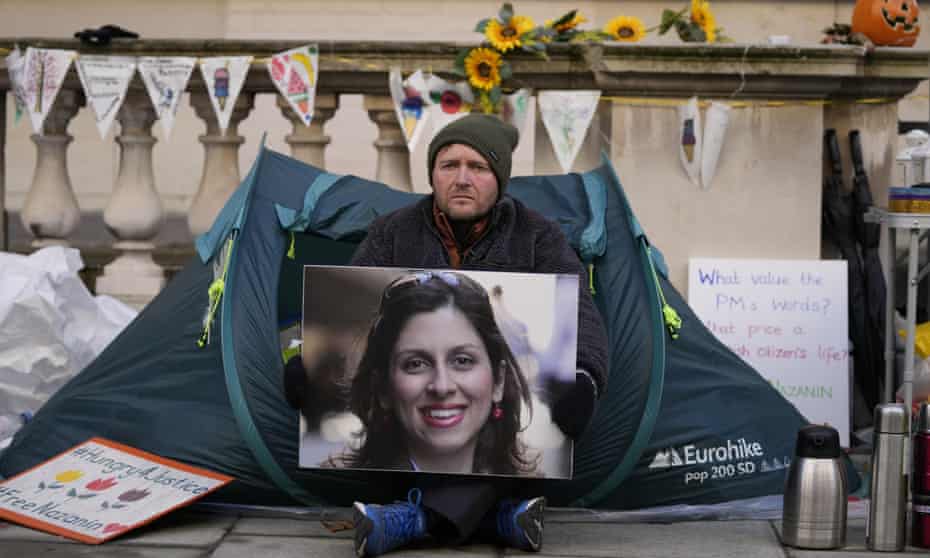Richard Ratcliffe on hunger strike outside the Foreign, Commonwealth and Development Office in London on Tuesday 9 November.
