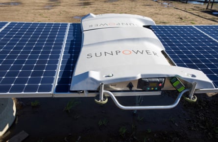 SunPower uses robots to clean solar panels in order to cut water use and lower the labor cost.