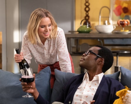 Kristen Bell as Eleanor and William Jackson Harper as Chidi in The Good Place.