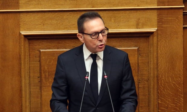 The governor of the Bank of Greece, Yannis Stournaras, denies the accusations against him in parliament. Photograph: Alexandros Beltes/EPA