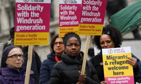 Windrush generation solidarity protest outside parliament in London in April 2018. 