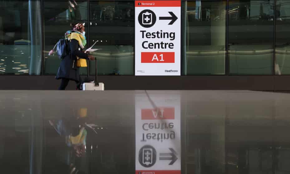 A covid testing centre sign at Heathrow Terminal 2.