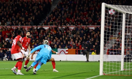 Nottingham Forest v Newcastle United: Premier League – live | Premier League 9 Nottingham Forest's Renan Lodi (hidden) hits his own bar.