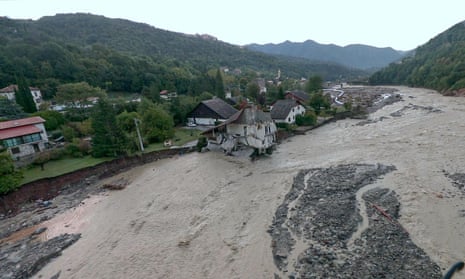 An aerial view as flood waters surged through Saint-Martin-de-Vésubie, Tende and other villages in south-eastern France at the weekend