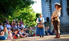 Lucy Jane Parkinson (D'Artagnan) and Nisa Cole (Constance) in The Dukes production of The Three Musketeers in Williamson Park, Lancaster