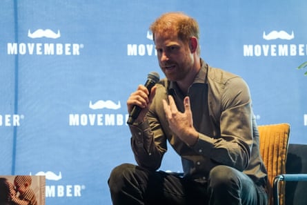 Prince Harry takes part in a Q&A session during a visit to the Movember charity in Melbourne