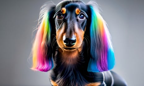 long haired dachshund with long flowing rainbow hair