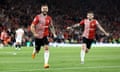 Adam Armstrong celebrates after scoring Southampton’s second goal of the night