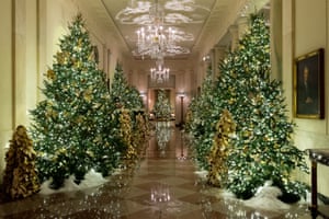 A view of the Cross Hall during the White House Holiday Decor Press Preview.