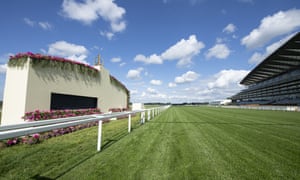 A general view of the home straight and finishing post at Royal Ascot behind closed doors.