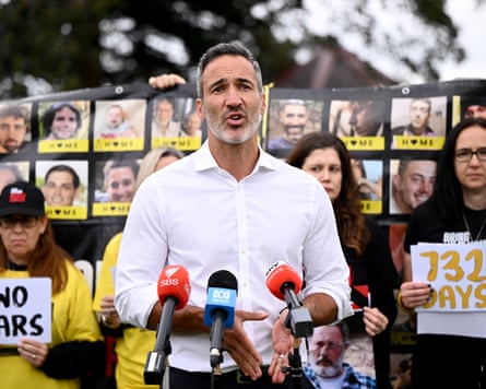 Alec Ryvchin, the co-CEO of the Executive Council of Australia Jewry, speaking at a press conference marking the two-year anniversary of the Hamas terrorist attacks against Israel, in Sydney.