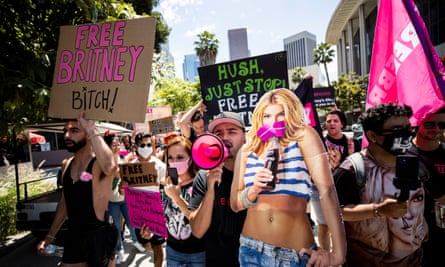 Protesters from the #FreeBritney movement outside the Los Angeles court where Spears gave her testimony.