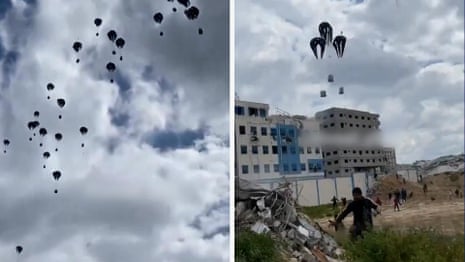 Gaza aid packages plummet to ground after parachutes fail to deploy – video