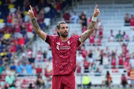 Dominik Szoboszlai celebrates after scoring in Liverpool’s preseason friendly against Sunderland.