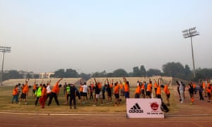 A dawn 5km run at the Jawaharlal Nehru stadium.