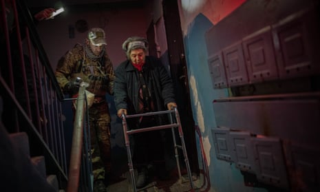 Elderly residents are evacuated from the southern city of Kherson, Ukraine.