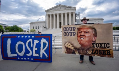 A man, who is clearly not a fan of Donald Trump, outside the supreme court this morning.