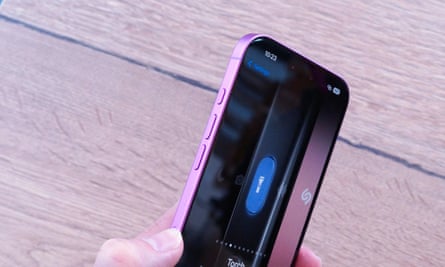The action button of an iPhone 16 Plus.