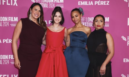 Karla Sofía Gascón, Selena Gomez, Zoe Saldana and Adriana Paz at the Emilia Perez UK premiere, at the 68th BFI London film festival, 11 October