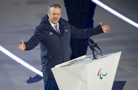 Andrew Parsons, the president of the IPC, gives a speech during the opening ceremony