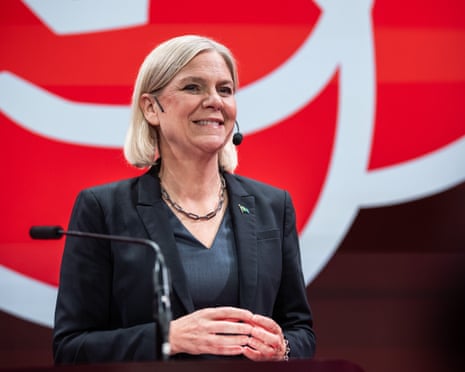 Social Democrats leader Magdalena Andersson gives a speech during the party´s election watch
