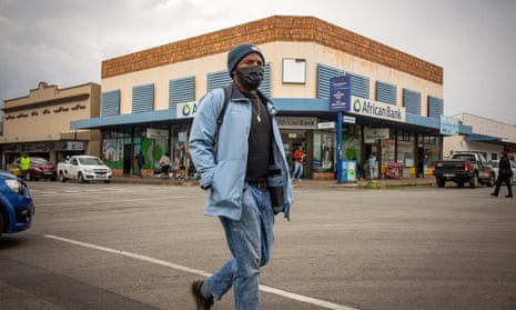 A masked man in the rural town of Parys, South Africa