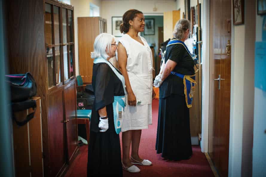 Mathilde Mbouck, 46, a medical doctor who lives in south-west London. During her Raising ceremony, her apron will be changed from one bearing two rosettes, signifying that she has completed her second degree, to one with three rosettes, showing that she has become a Master Mason.