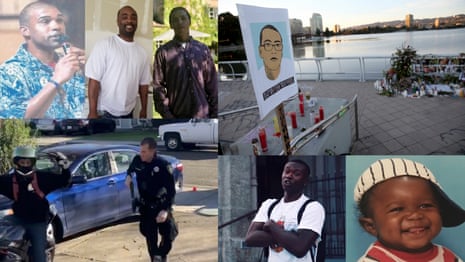 Clockwise from top left: Guy Jarreau; Ronell Foster; Sean Monterrosa; a memorial for Monterrosa; Willie McCoy as a child and an adult; and Michael Walton next to Officer David McLaughlin in footage by Adrian Burrell.