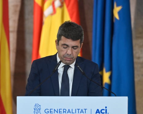 President of Valencia's Region Carlos Mazón gives a press conference to announce his resignation at Valencia's Palau de la Generalitat.