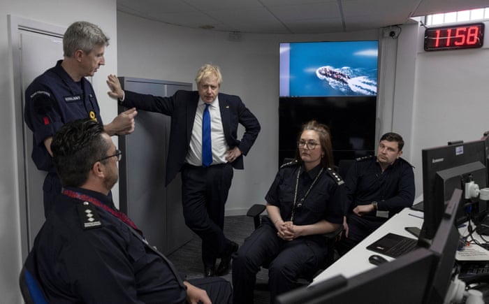 Boris Johnson visiting the command room at the Maritime Rescue Coordination Centre (MRCC) in Dover this morning.