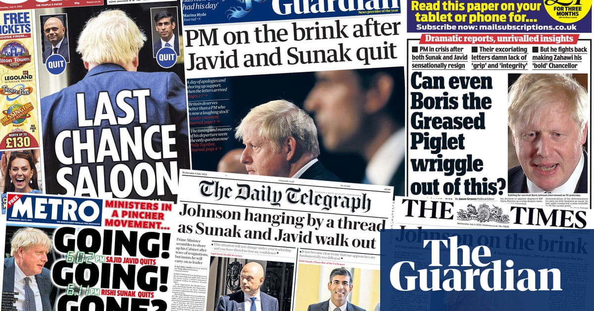 ‘Johnson on the brink’: what the papers said about Boris Johnson’s cabinet resignations