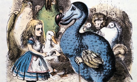 The Dodo solemnly presents Alice with a thimble in this illustration by John Tenniel for Alice’s Adventures in Wonderland by Lewis Carroll