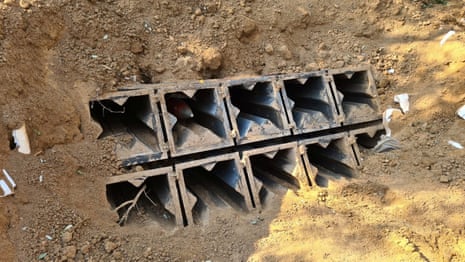 Rocket launchers that the Israeli army says they discovered in the Gaza Strip.