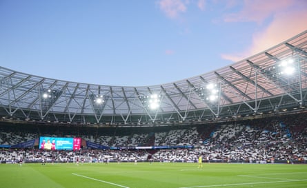Swathes of empty seats at the London Stadium before the end of West Ham’s defeat by Tottenham in September.