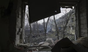 A view onto the yard of a maternity hospital damaged in a shelling attack in Mariupol, Ukraine, Wednesday, March 9, 2022.