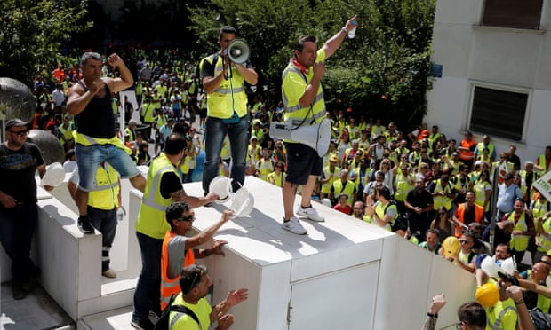 Eldorado Gold workers protest in Athens. Photograph: Costas Baltas/Reuters 