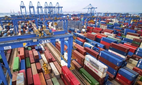 Containers at a port in Qingdao in east China’s Shandong province.