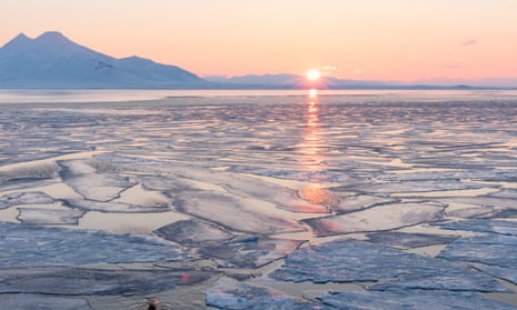 Arctic sea ice under the midnight sun.