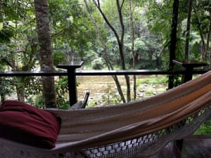 A hammock in a lodge looking over the Mossman river at Silky Oaks Lodge