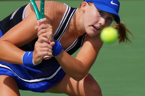 Mirra Andreeva hits a shot