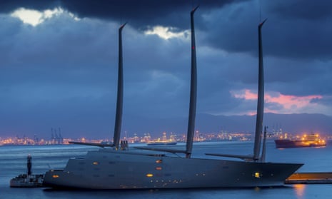 The superyacht ‘Sailing Yacht A’, above, has a helipad, onboard swimming pool, and underwater observation pod.