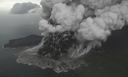 Mount Anak Krakatau as it erupts on Java Strait, Indonesia.