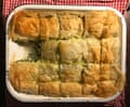 Spanakopita from Vefa Alexiadou: massage the fresh leaves with salt.