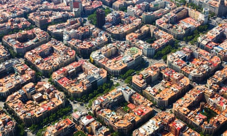Aerial view of Eixample district. Barcelona, Spain.