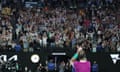 Rafael Nadal applauds the crowd at Rod Laver Arena after securing a record 21st grand slam